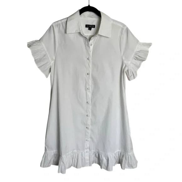 NWT J. Crew Amelia Ruffle Hem Shirt Dress S White Poplin BR461 size Small - Picture 2 of 9